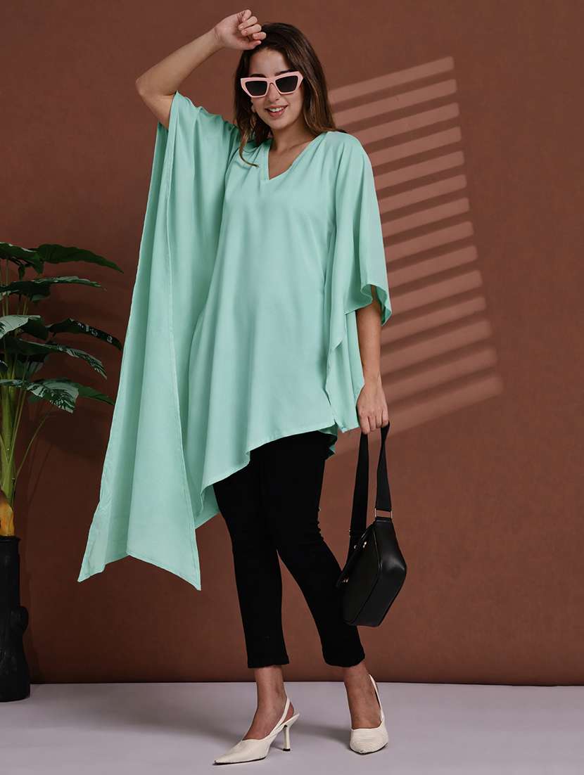 women solid kimono sleeve kaftan tunic