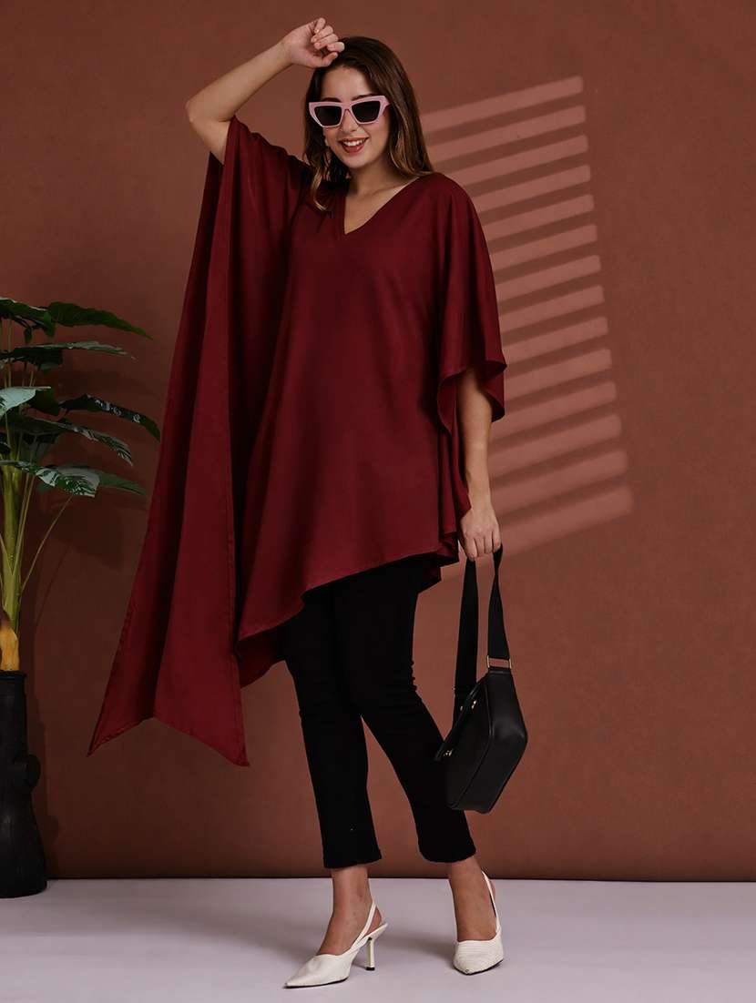 women solid kimono sleeve kaftan tunic