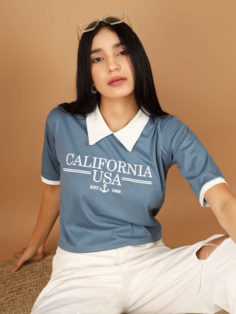 women printed short sleeve polo t-shirt