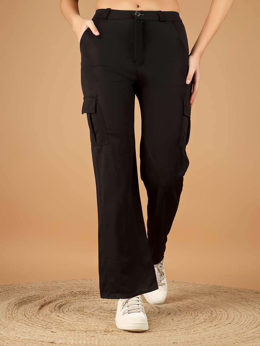 women solid mid rise cargo