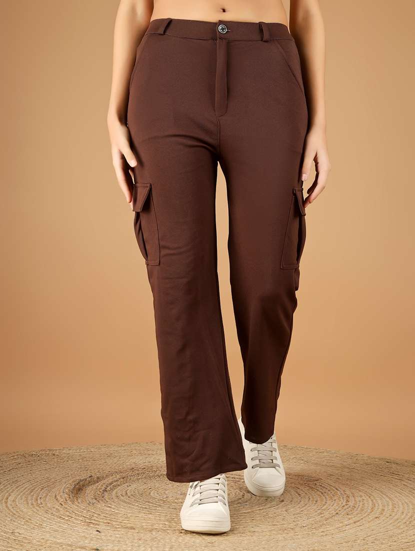 women solid mid rise cargo