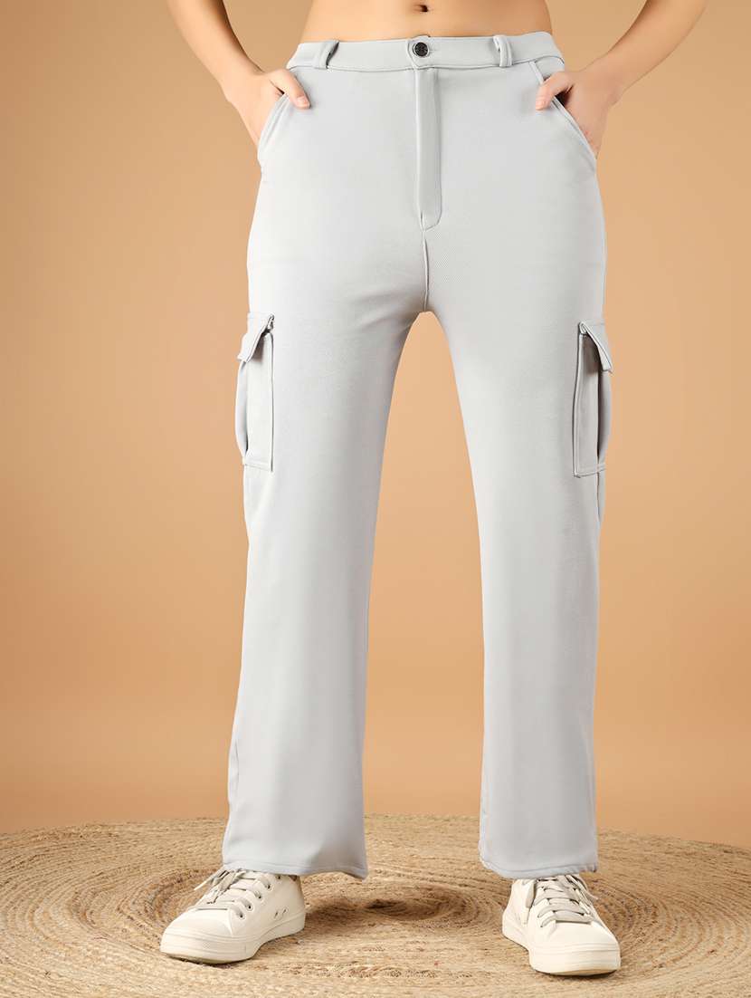 women solid mid rise cargo