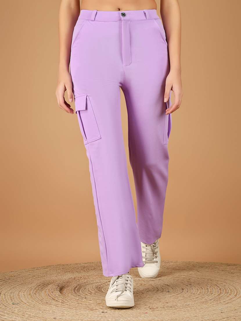 women solid mid rise cargo