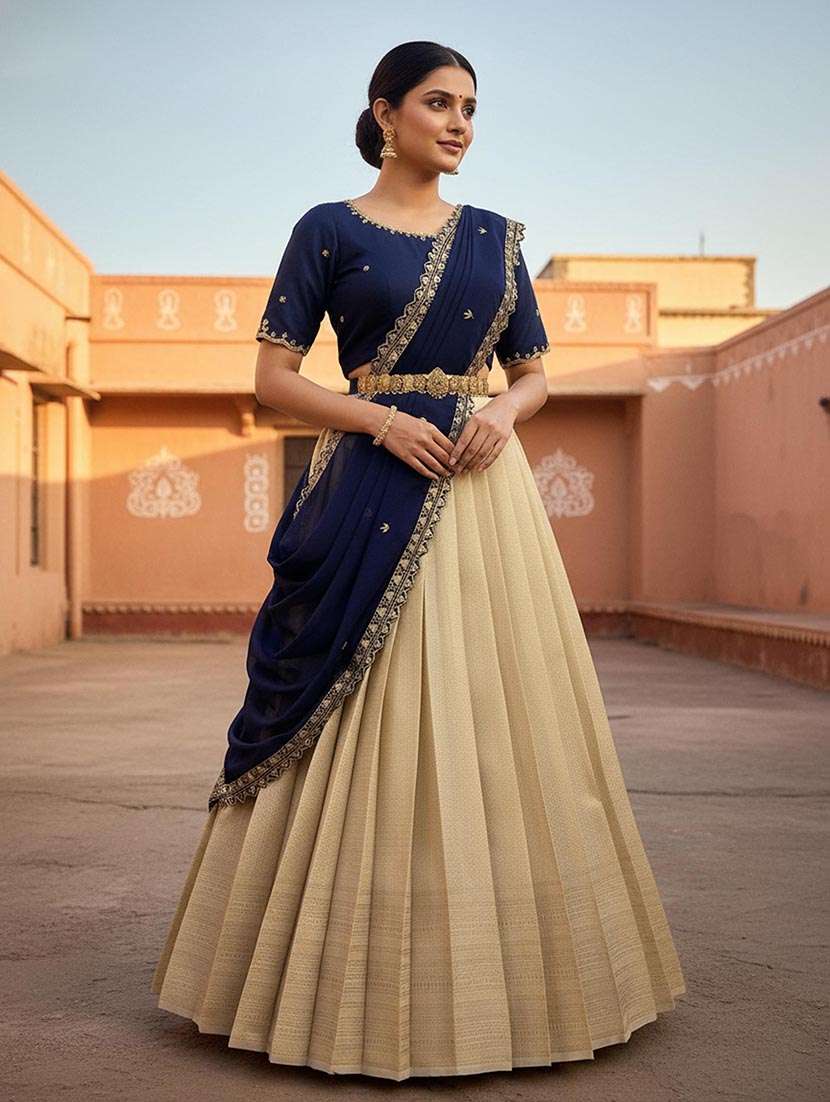 women self design south indian style unstitched lehenga choli set