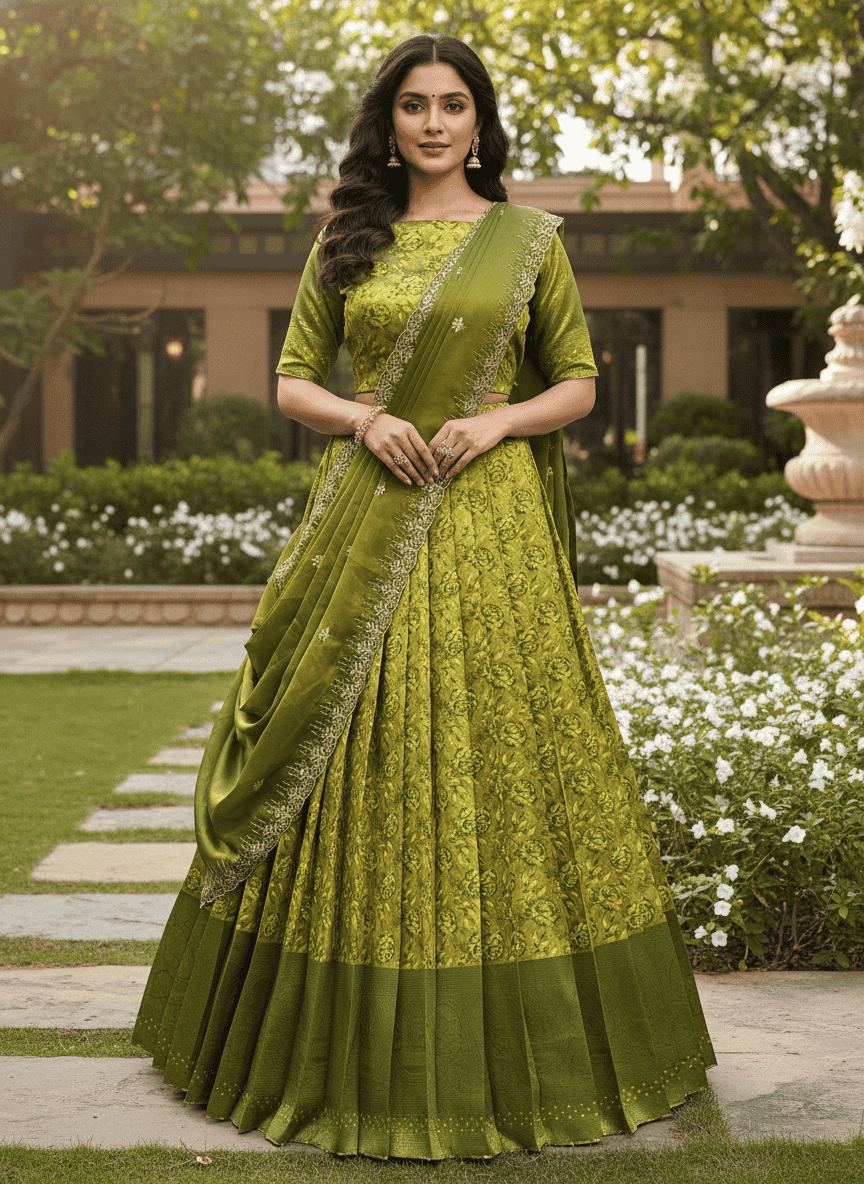 women self design south indian style unstitched lehenga choli set