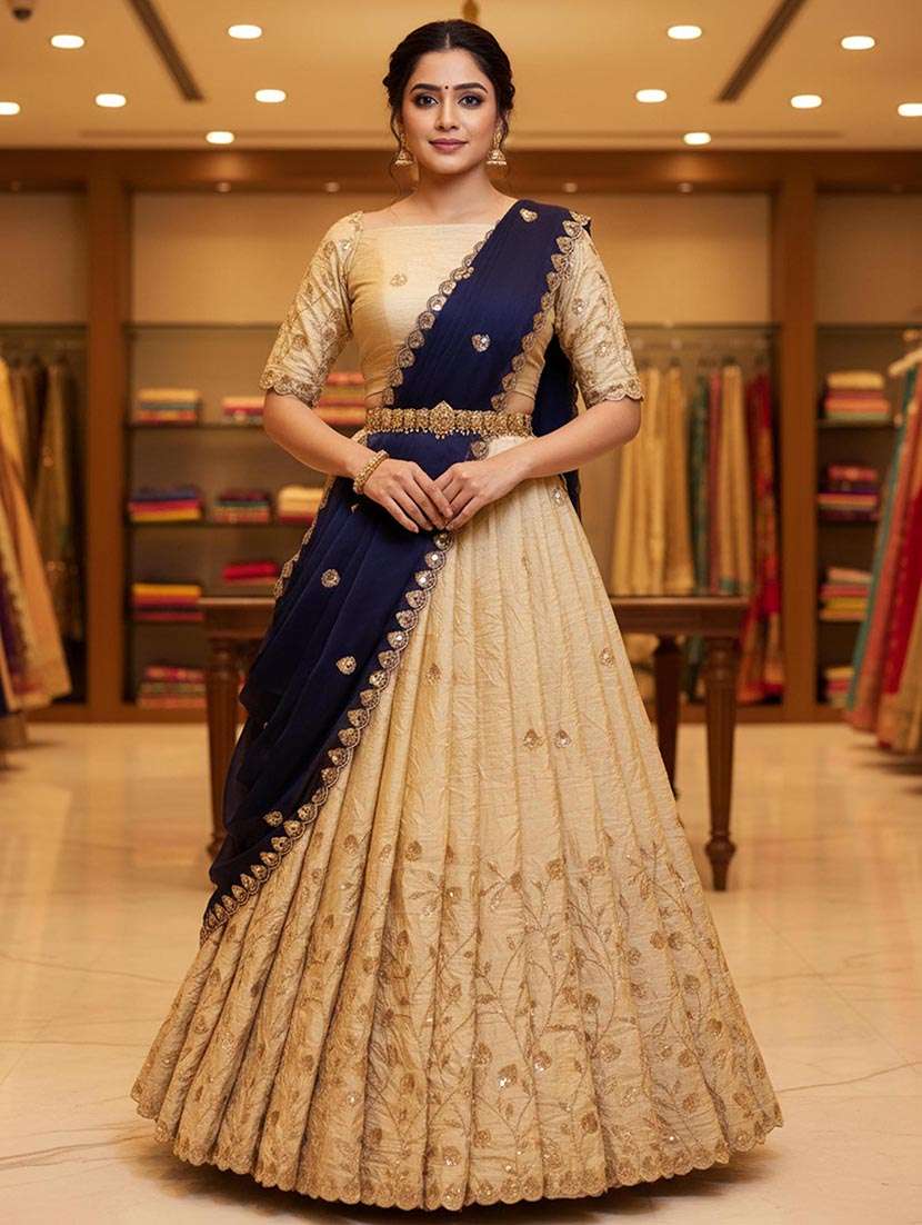 women solid with work flared unstitched lehenga choli set