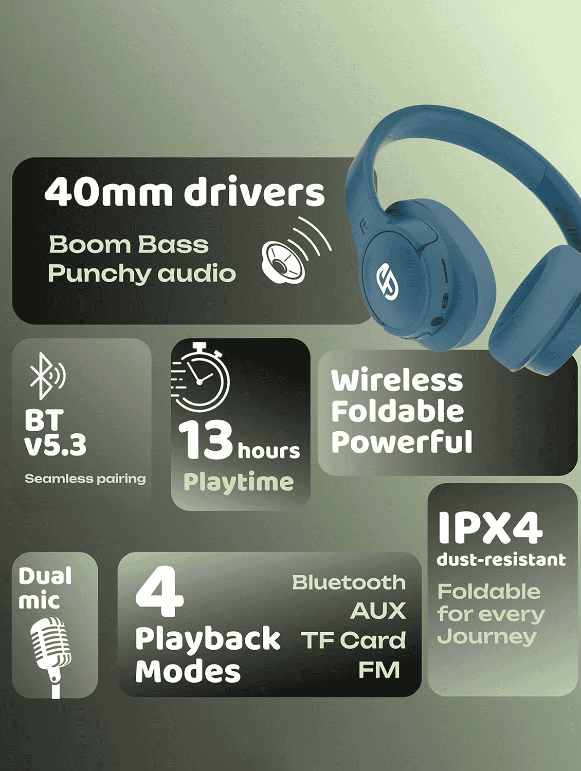 snapup snaphead vibe over the head headphone (sapphire blue) - 22329236 -  Standard Image - 10