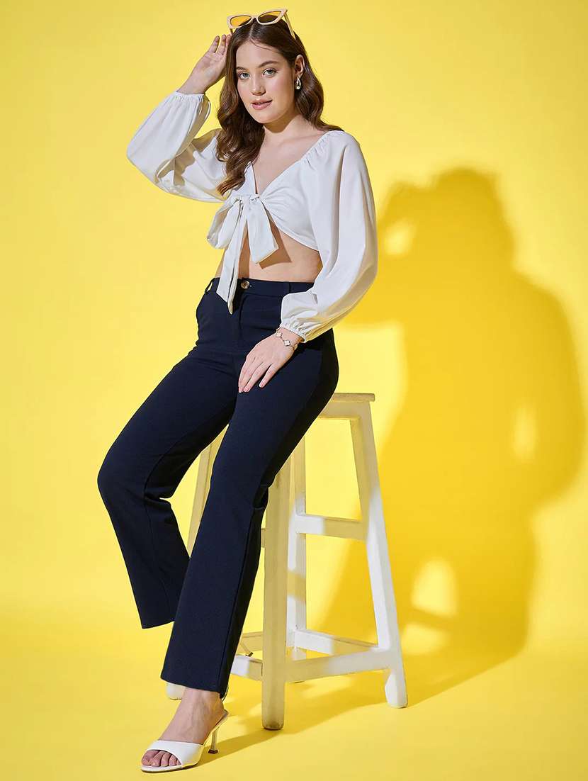 women solid high rise straight trouser - 22329248 -  Standard Image - 3