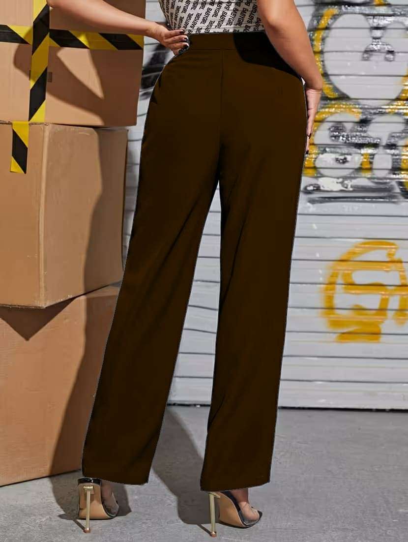 women solid high rise straight trouser - 22329251 -  Standard Image - 3
