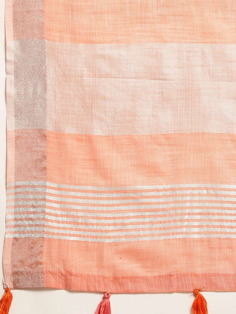 women solid with bordered handloom saree with blouse - 22329316 -  Standard Image - 5