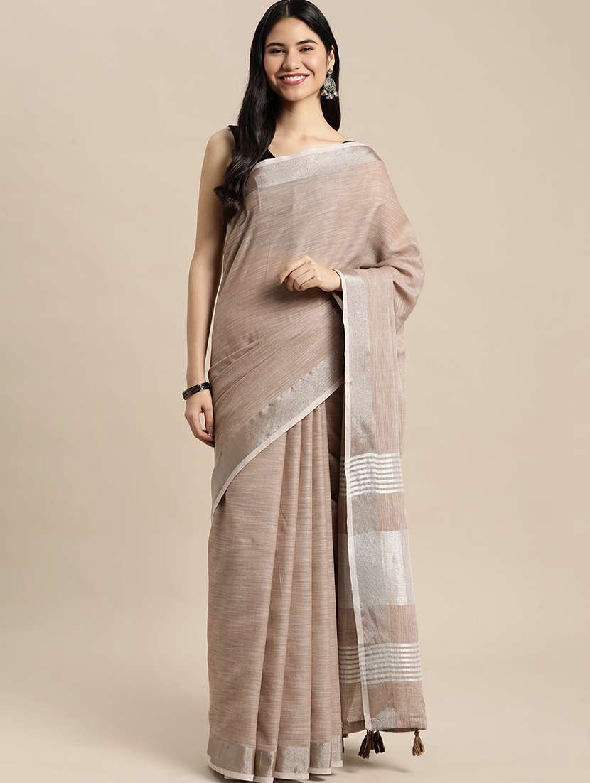 women solid with bordered handloom saree with blouse
