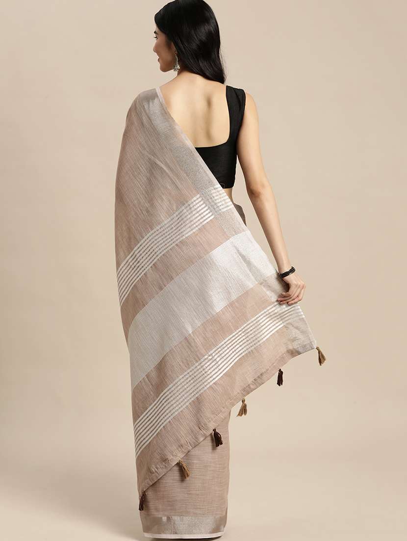 women solid with bordered handloom saree with blouse - 22329319 -  Standard Image - 3