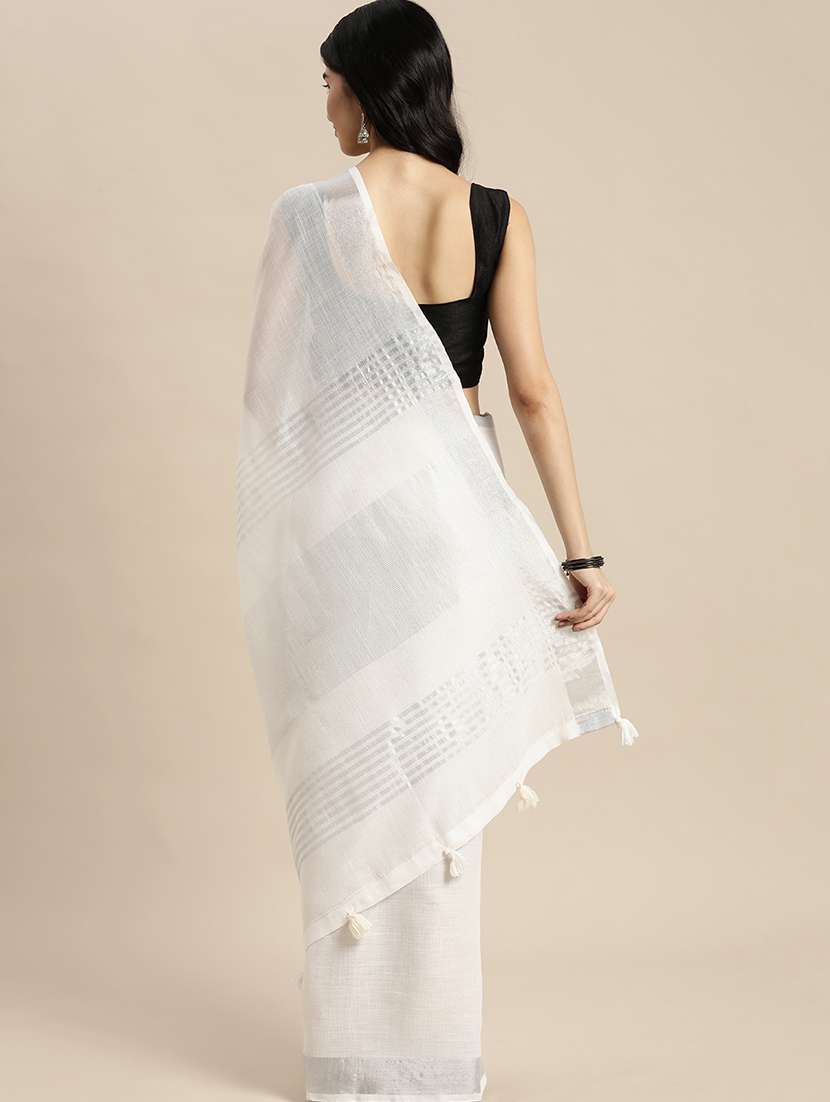 women solid with bordered handloom saree with blouse - 22329323 -  Standard Image - 3