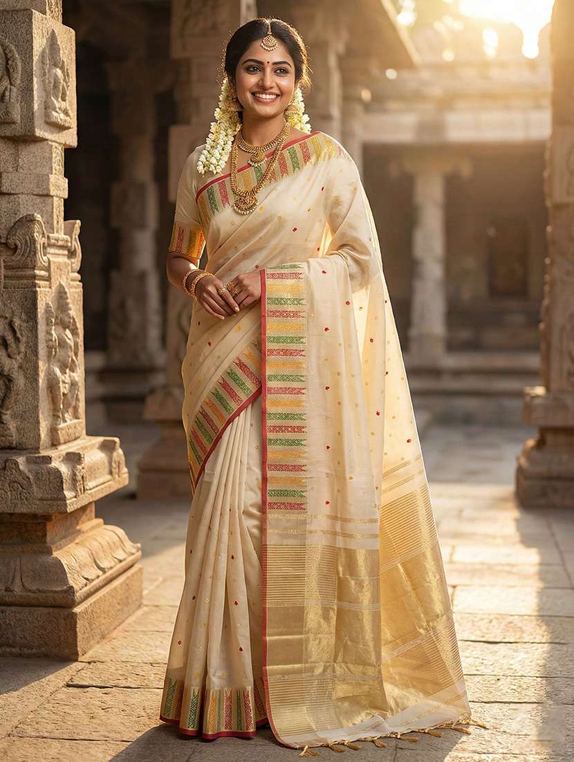 women self design southern silk saree with blouse