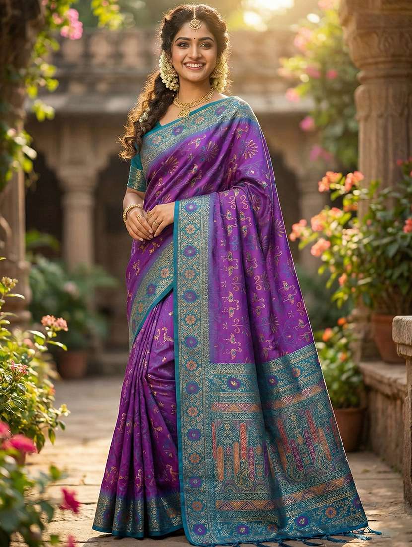women self design southern silk saree with blouse