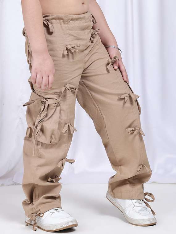 Girls Solid Mid Rise Cargo - 22329484 -  Standard Image - 3