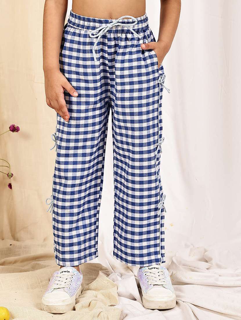 girls checkered mid rise straigt trouser