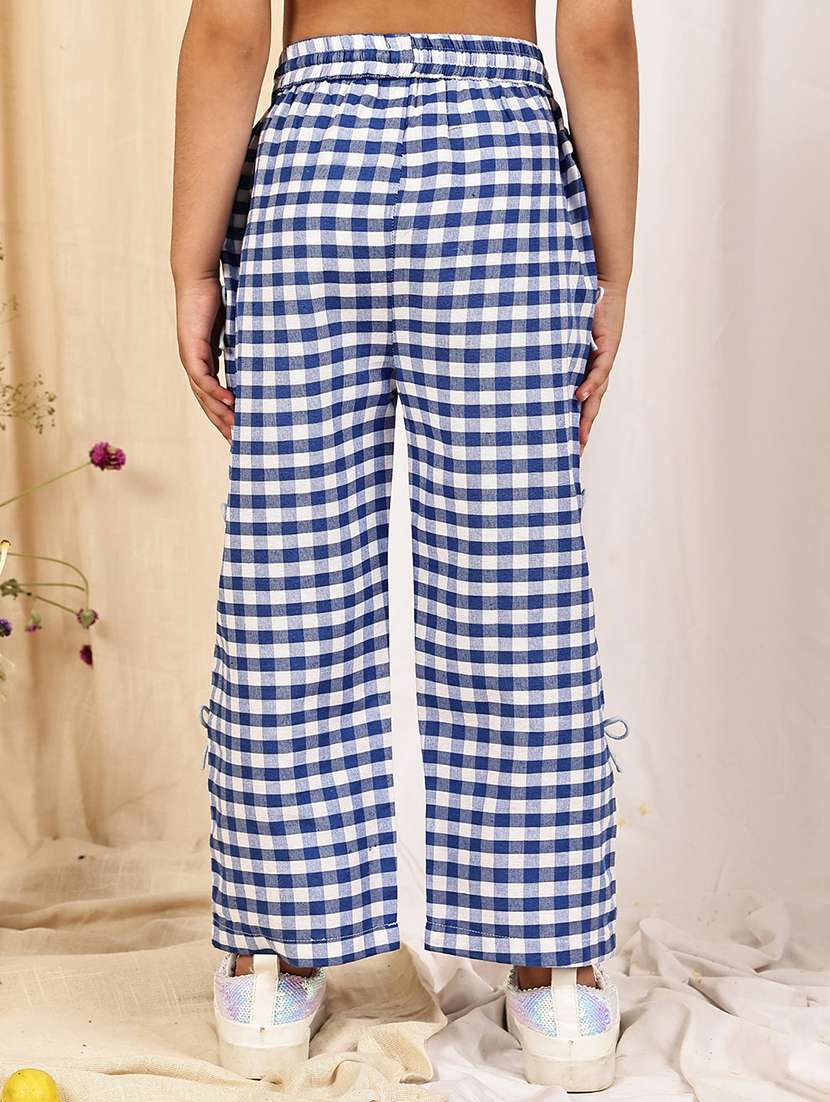 girls checkered mid rise straigt trouser - 22329493 -  Standard Image - 3