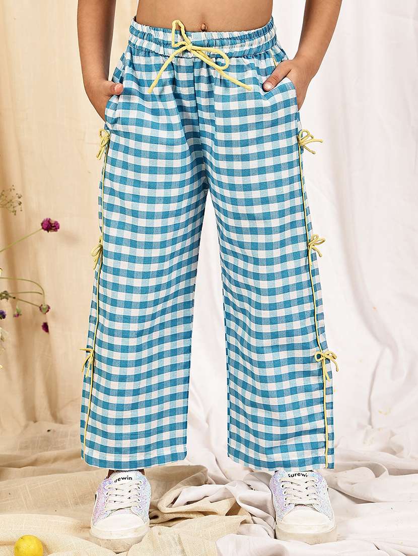 girls checkered mid rise straigt trouser