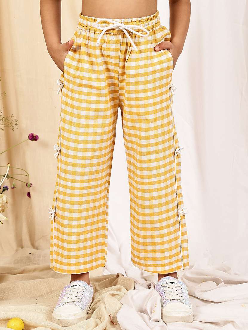girls checkered mid rise straigt trouser