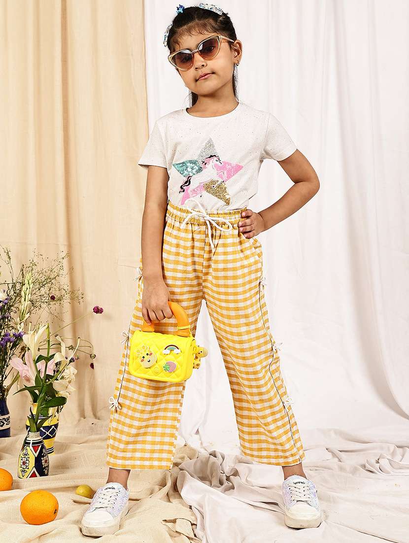 girls checkered mid rise straigt trouser - 22329495 -  Standard Image - 3