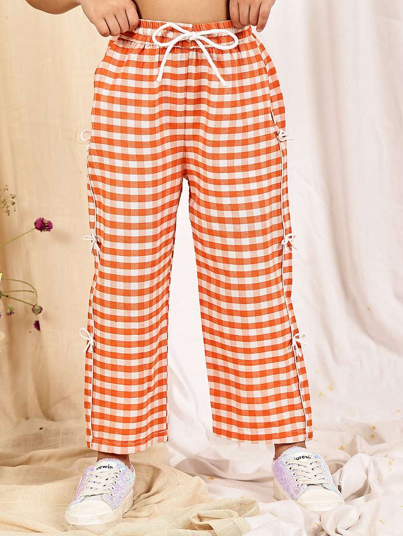 girls checkered mid rise straigt trouser
