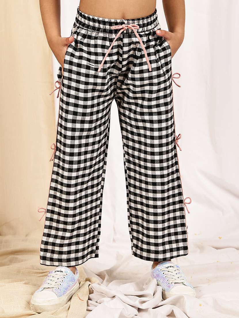girls checkered mid rise straigt trouser