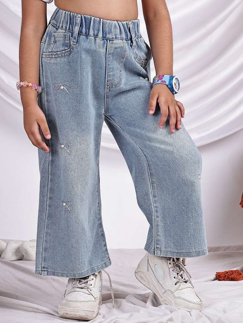 girls solid mid rise wide leg jean