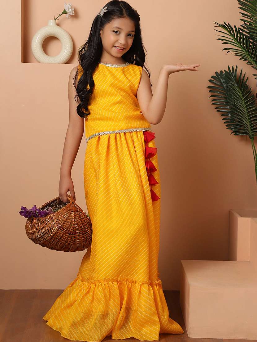 girls printed sleeveless lehenga and choli set