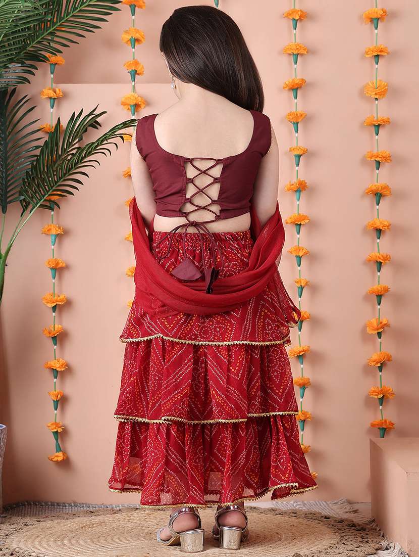 girls printed sleeveless lehenga and choli set with dupatta - 22329510 -  Standard Image - 3