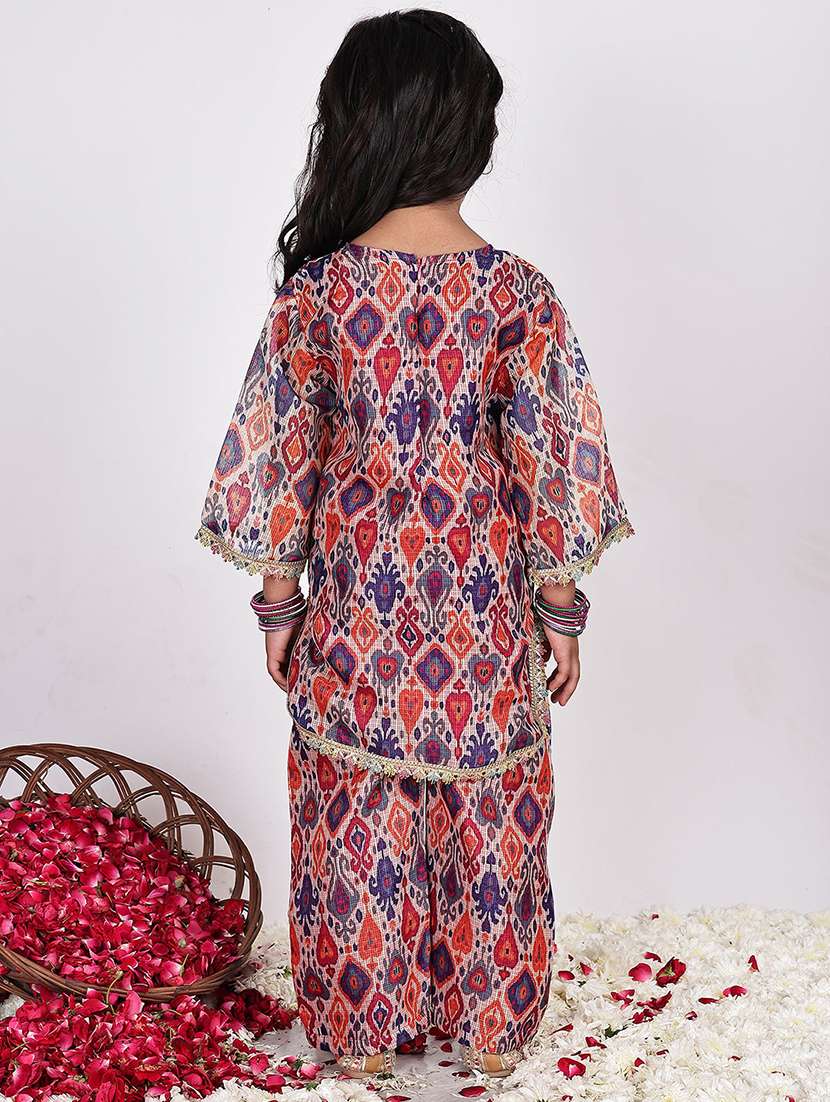 girls printed long sleeve kurta and palazzo set  - 22329539 -  Standard Image - 3