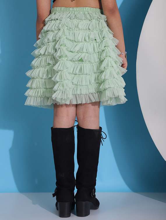 girls solid mid rise ruffle skirt - 22329546 -  Standard Image - 3