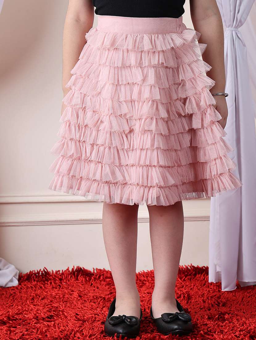 girls solid mid rise ruffle skirt