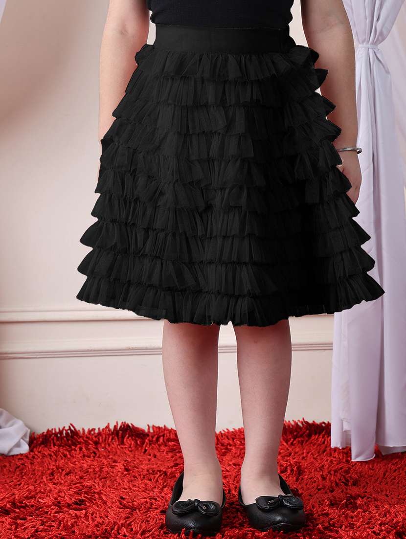 girls solid mid rise ruffle skirt
