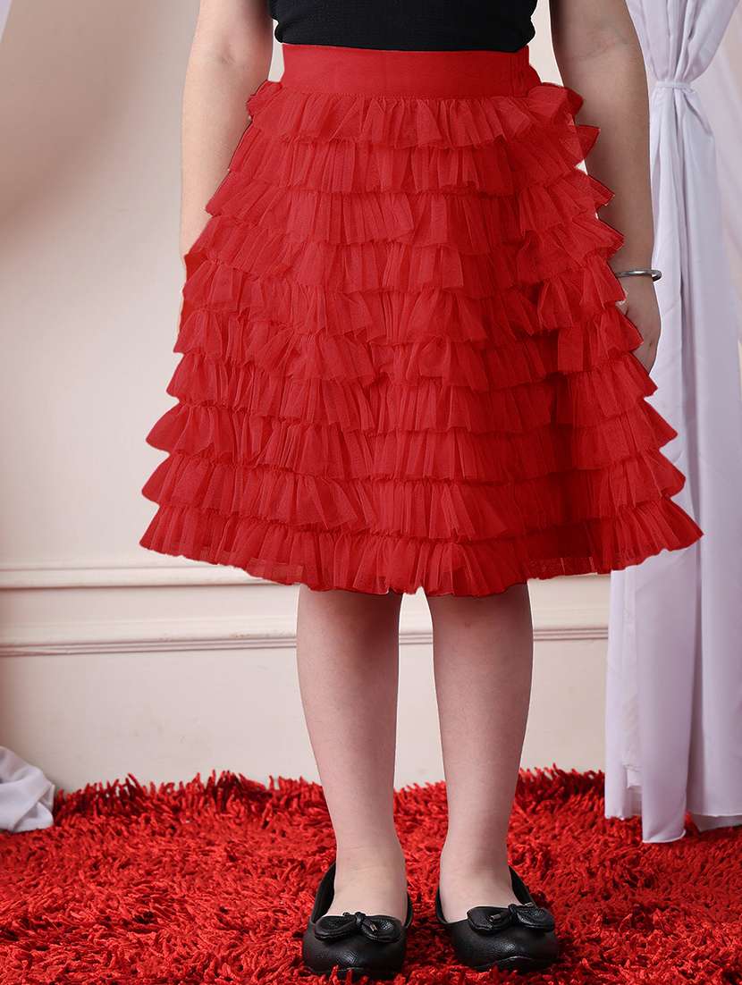 girls solid mid rise ruffle skirt