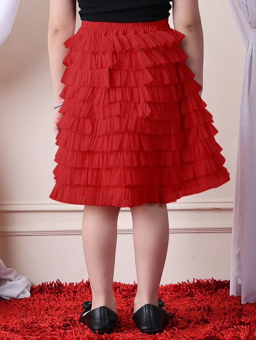 girls solid mid rise ruffle skirt - 22329561 -  Standard Image - 3