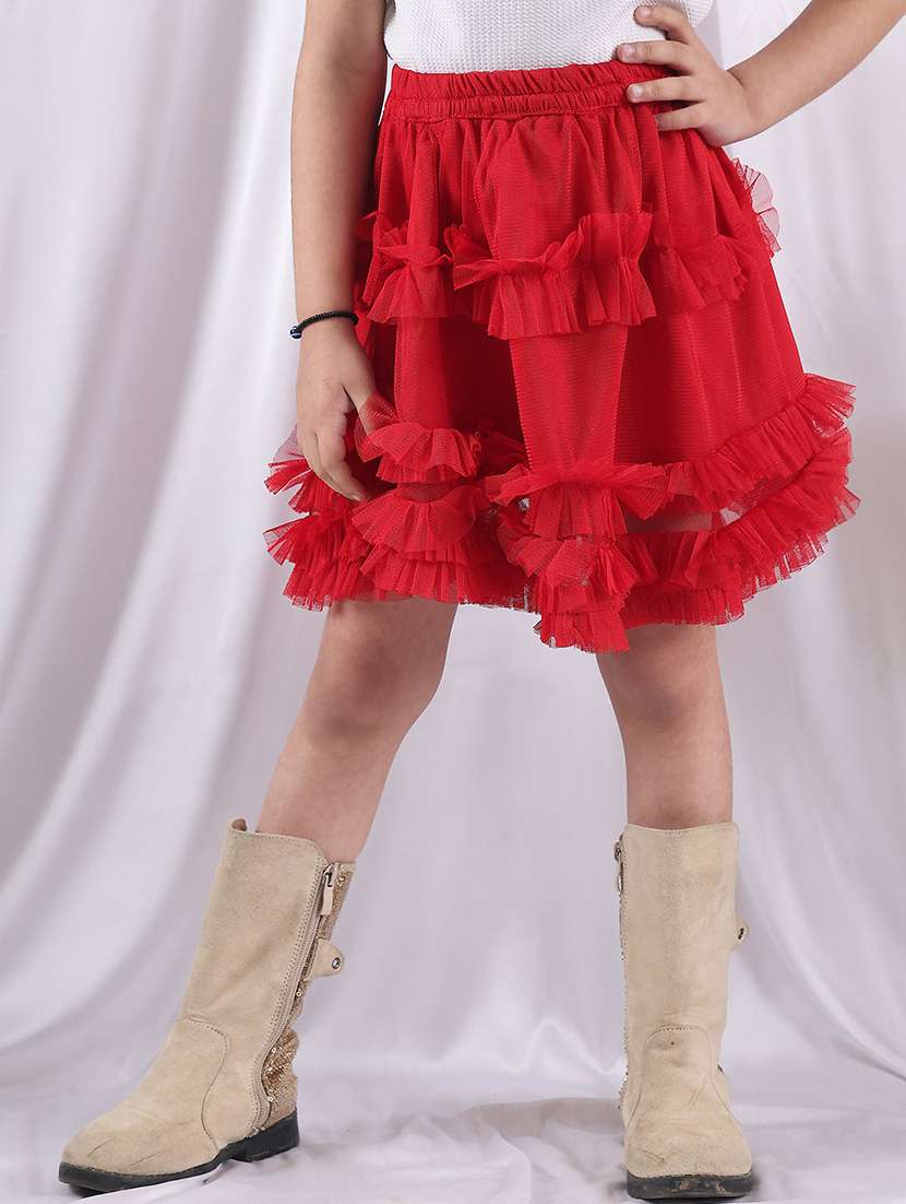 girls solid mid rise ruffle skirt