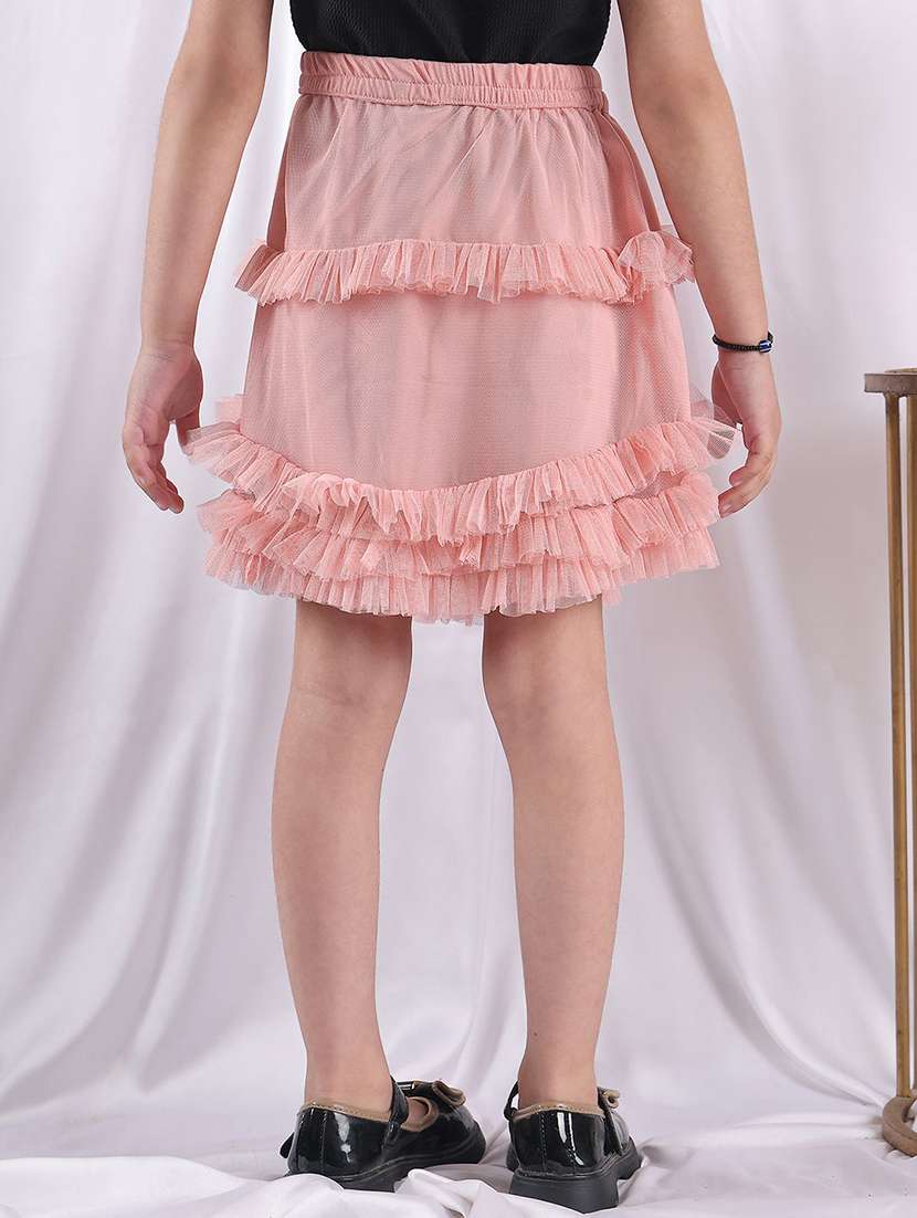 girls solid mid rise ruffle skirt - 22329567 -  Standard Image - 3