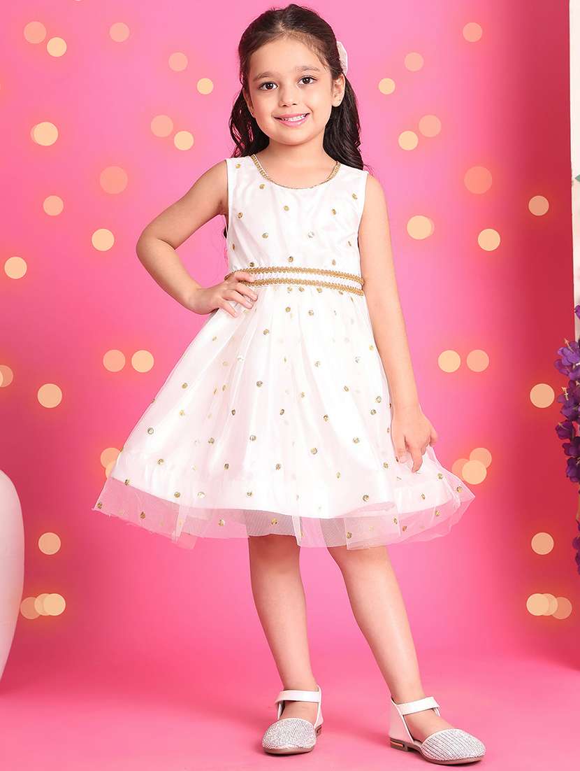 girls solid with work round neck fit & flare dress - 22329575 -  Standard Image - 3