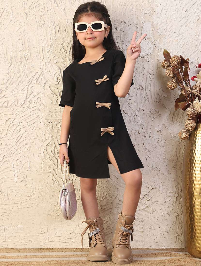 girls solid short sleeve a-line dress
