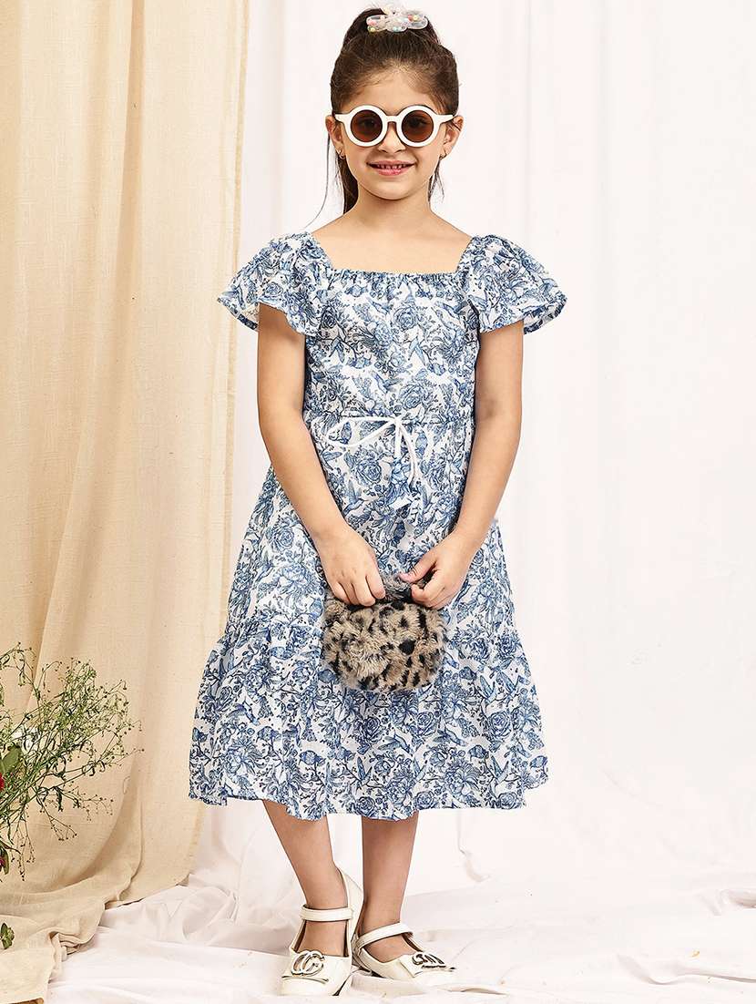 girls printed short sleeve tiered dress