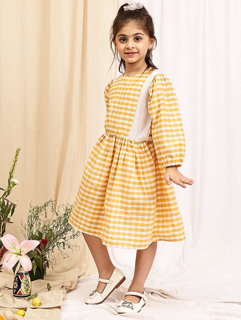 girls checkered puff sleeve a-line dress - 22329605 -  Standard Image - 3