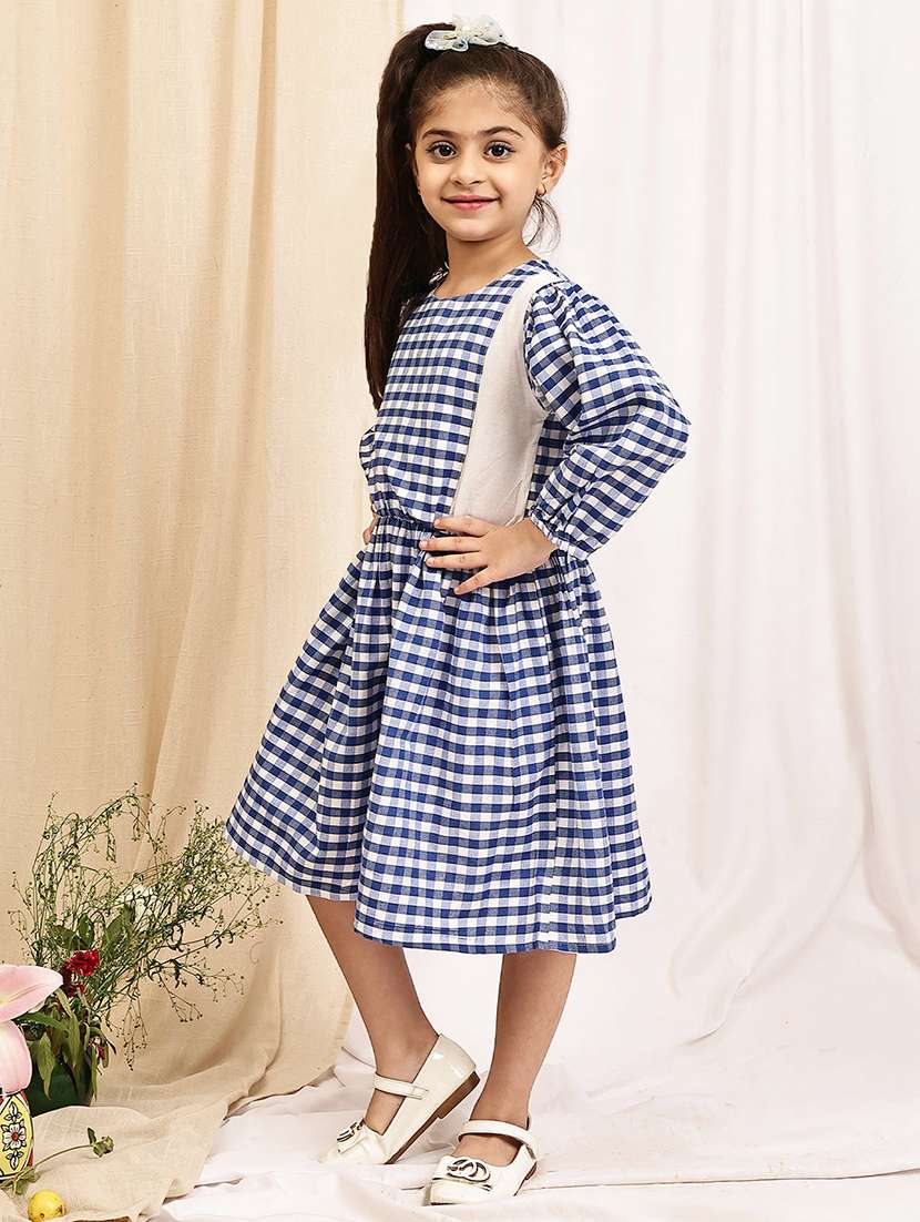 girls checkered puff sleeve a-line dress - 22329607 -  Standard Image - 3