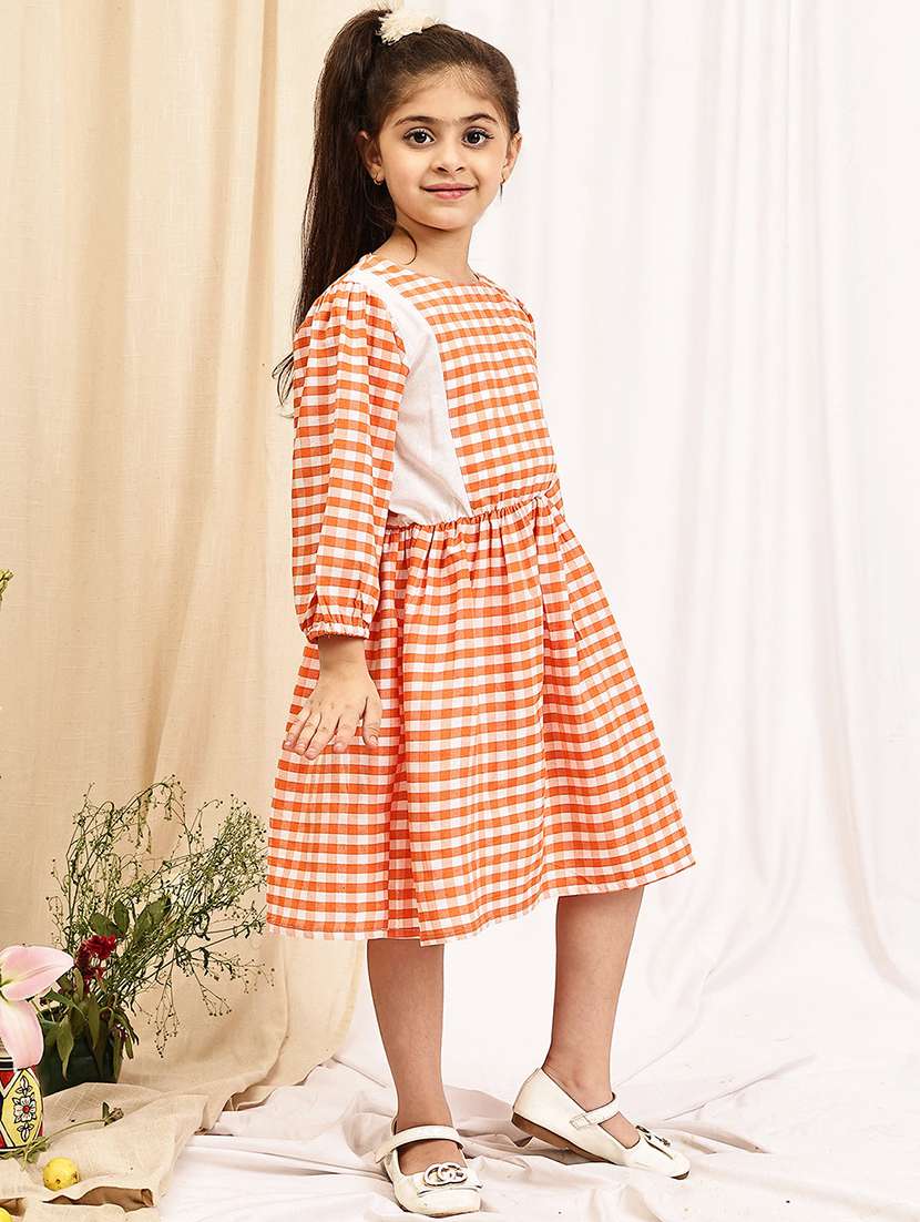 girls checkered puff sleeve a-line dress - 22329608 -  Standard Image - 3