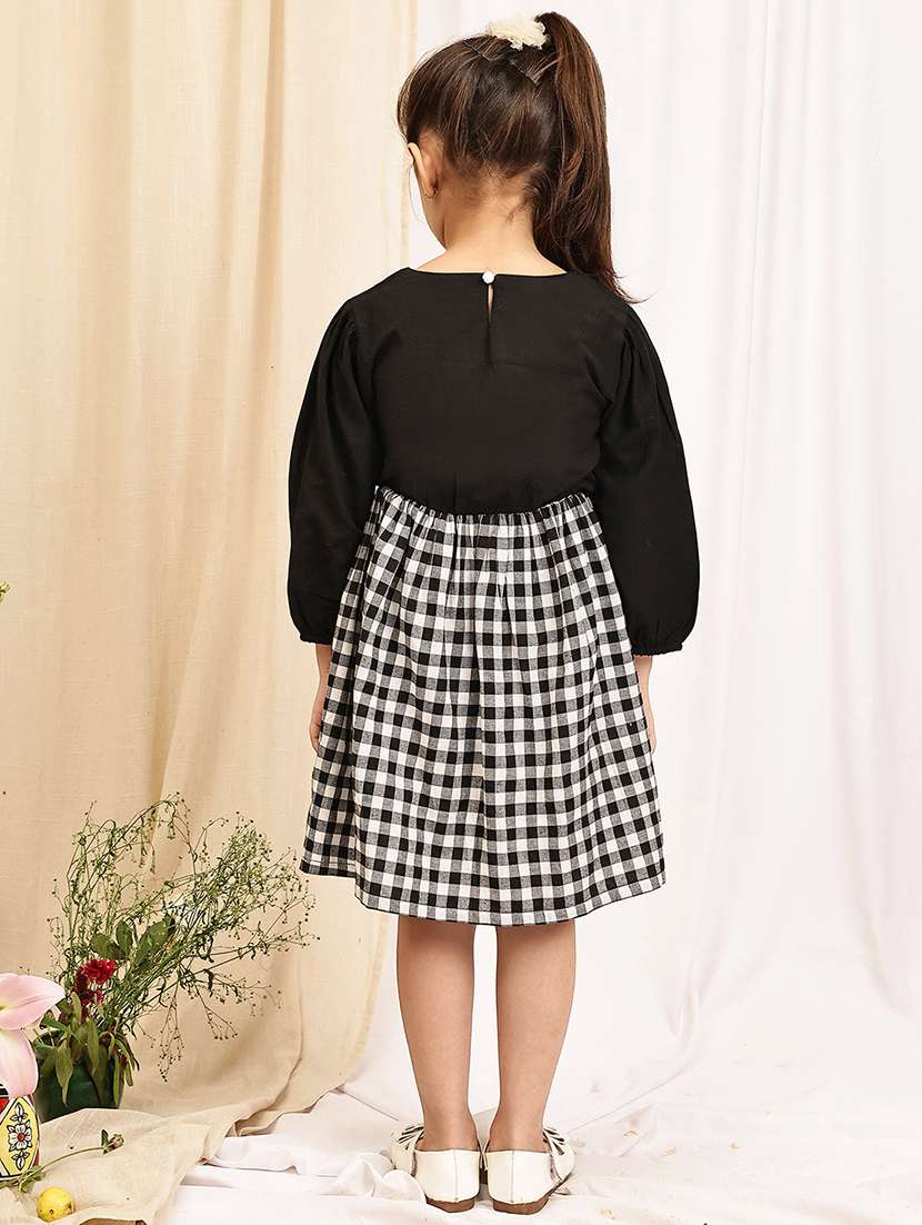 girls checkered puff sleeve a-line dress - 22329609 -  Standard Image - 3