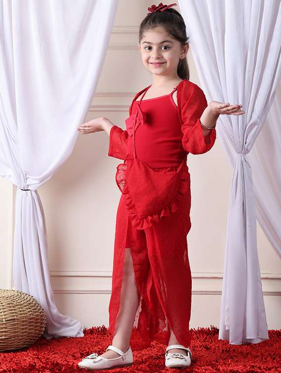 girls solid top and shorts set with wrap skirt - 22329664 -  Standard Image - 3