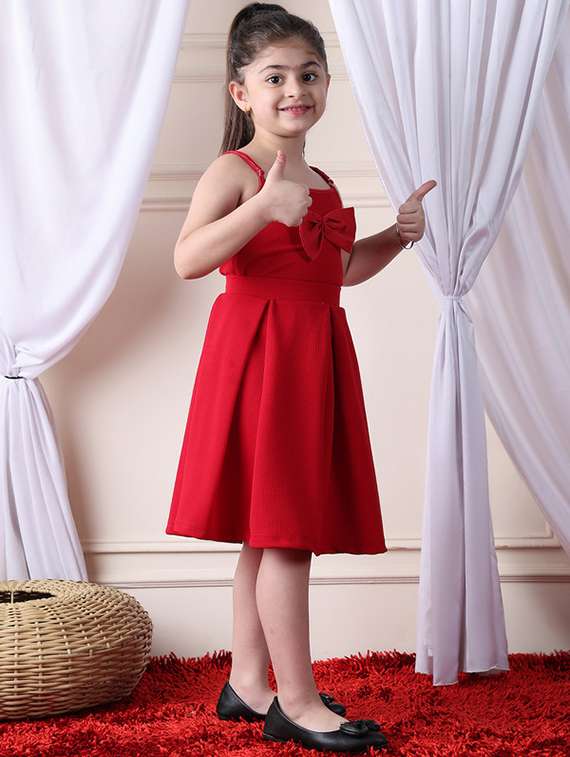 girls solid shoulder strap flared dress - 22329667 -  Standard Image - 3