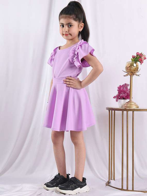 girls solid ruffle sleeve flared dress - 22329678 -  Standard Image - 3