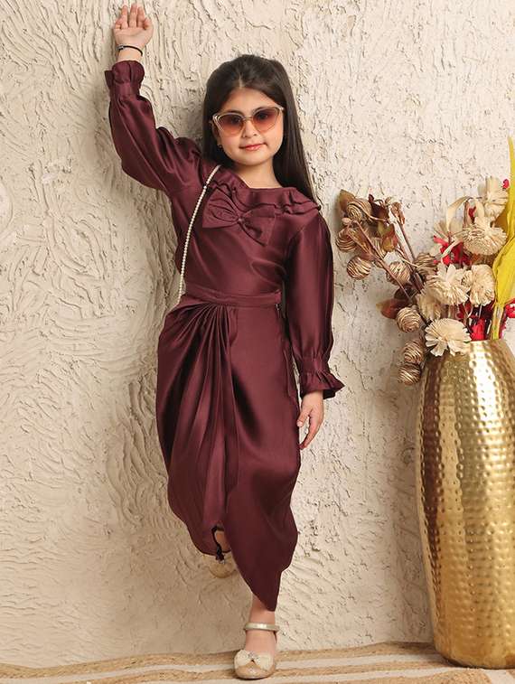girls solid long sleeve asymmetric dress