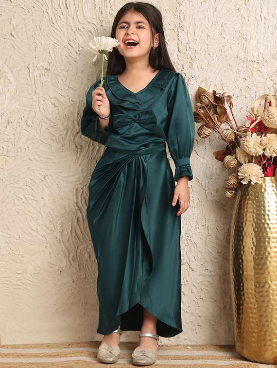 girls solid long sleeve asymmetric dress